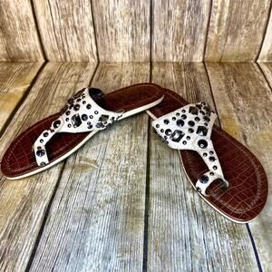 Sam Edelman White Leather Jewel Thong Sandal‎ Womens Sz 10